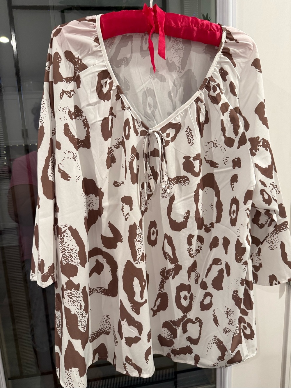 Women's Brown Leopard Print V-Neck Blouse